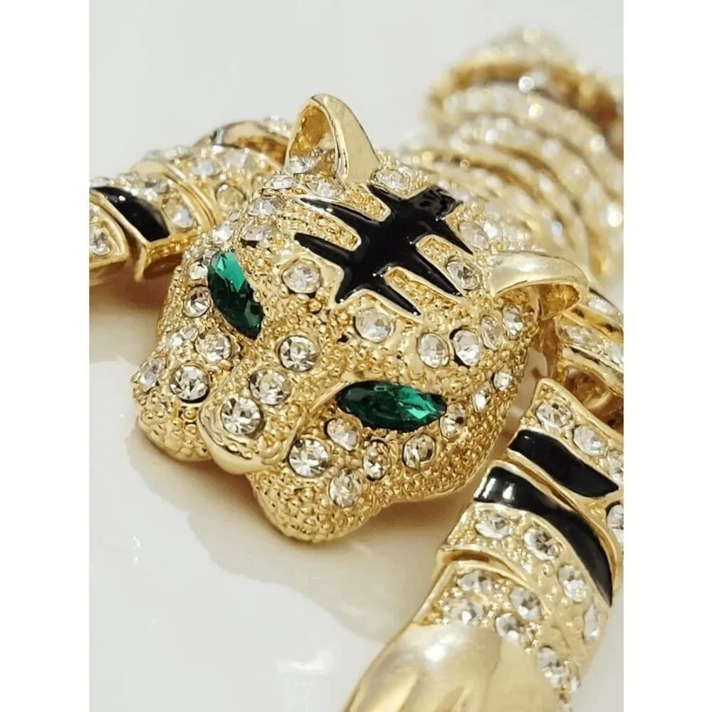 🐯 ✨ Rhinestones Crouching Tiger Bendable Design Blingy Statement Brooch NEW